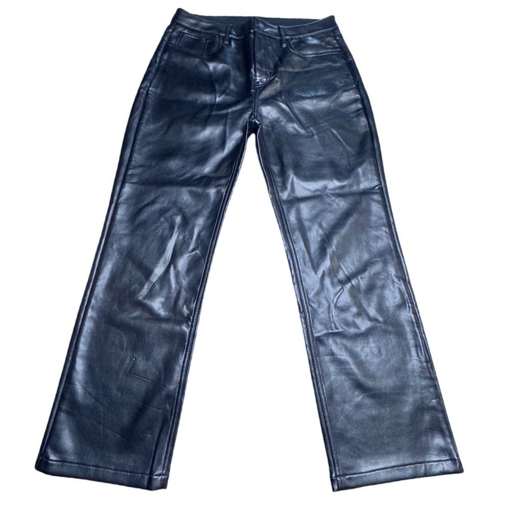 Quince Faux Leather Pants Womens 10 Straight Leg Black Recycled Vegan High Rise